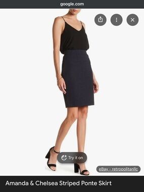 Women's Navy and White Striped Pencil Skirt